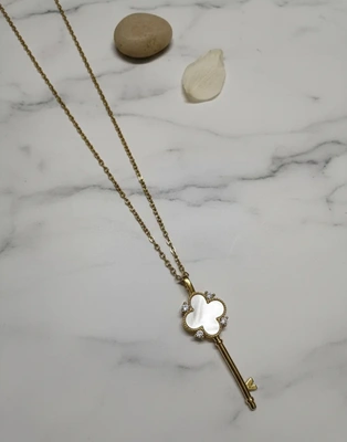 Gold-Tone Clover Key Necklace