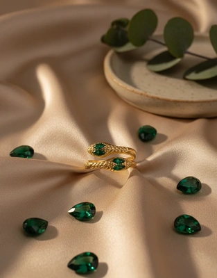Emerald Serpent Ring Stack