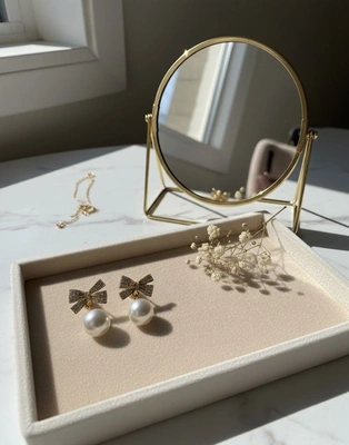 Golden Bow Pearl Drop Earrings