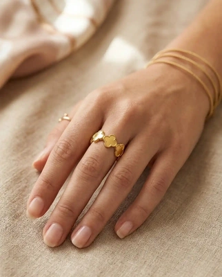 Gold Tone Clover Adjustable Ring