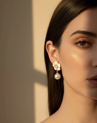 Ivory Bloom Pearl Drop Earrings