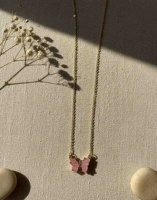 Pink Butterfly Pendant Necklace