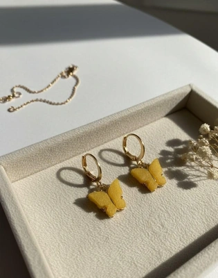 Yellow Butterfly Huggie Earrings