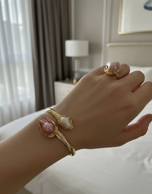 Blush Pearl Statement Bracelet & Ring Set