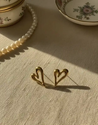 Hollow Heart Gold Earrings
