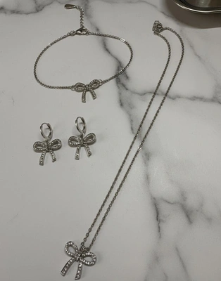 Elegant 3-Piece Crystal Bow Jewellery Set