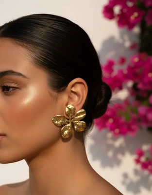 Textured Gold Flower Earrings