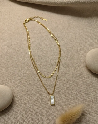 Rectangular Charm Layered Necklace