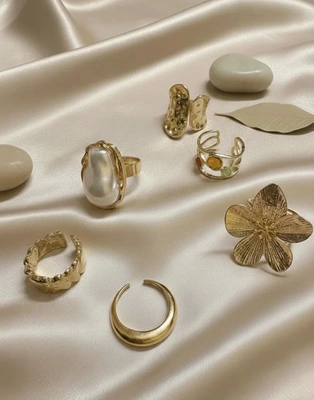 Golden Bloom Statement Ring Stack