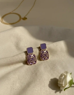Lilac Crystal Block Drop Earrings