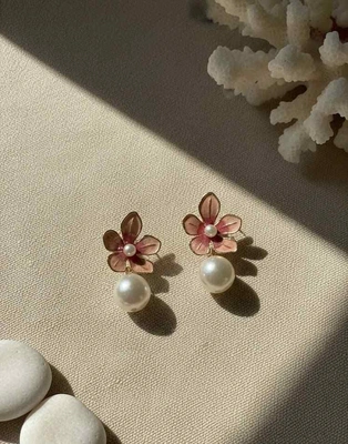 Peach Blossom Pearl Drop Earrings