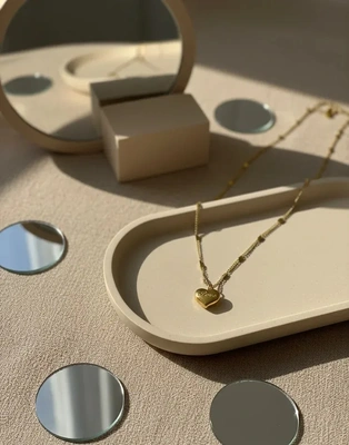 Romantic Gold Tone Puffy Heart Necklace