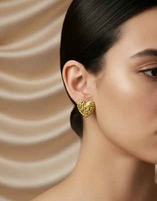 Woven Heart Gold Earrings