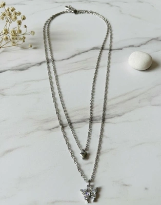 Y2K Style Layered Butterfly Choker Necklace