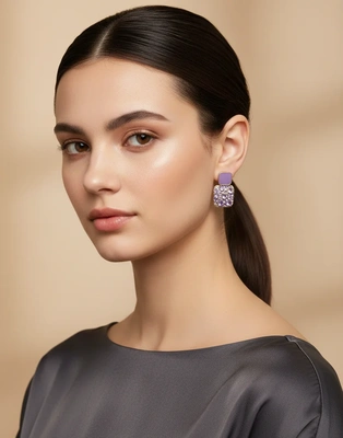 Lilac Crystal Block Drop Earrings