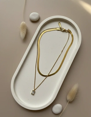 Dual Snake Chain Necklace with Crystal Pendant