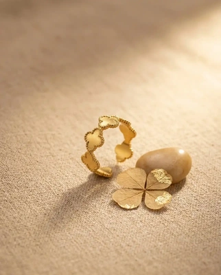 Gold Tone Clover Adjustable Ring