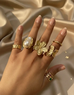 Golden Bloom Statement Ring Stack