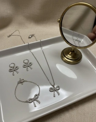 Elegant 3-Piece Crystal Bow Jewellery Set
