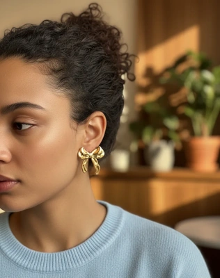 Gold Bow Stud Earrings