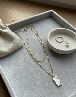 Rectangular Charm Layered Necklace