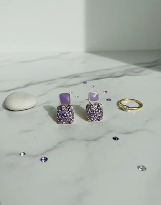 Lilac Crystal Block Drop Earrings