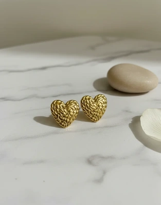 Woven Heart Gold Earrings
