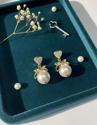 Crystal Heart Pearl Drop Earrings