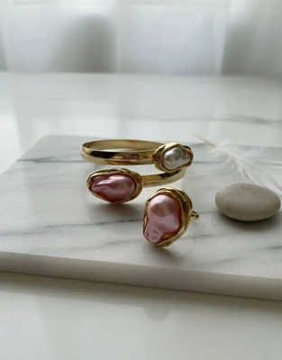 Blush Pearl Statement Bracelet & Ring Set