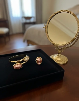 Blush Pearl Statement Bracelet & Ring Set