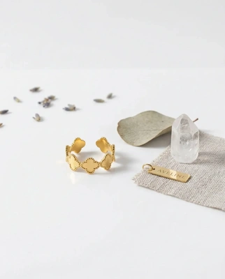 Gold Tone Clover Adjustable Ring