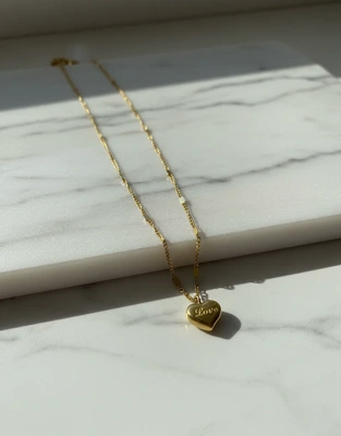 Romantic Gold Tone Puffy Heart Necklace