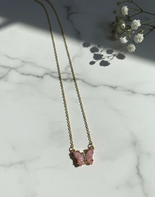 Pink Butterfly Pendant Necklace