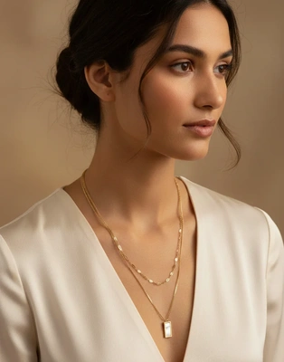 Rectangular Charm Layered Necklace