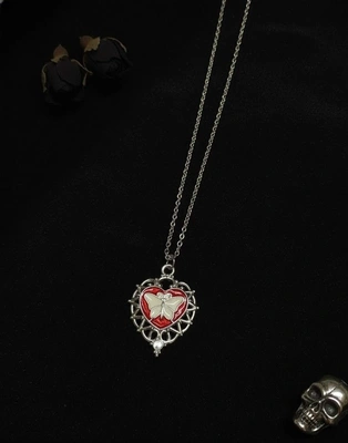 Crimson Heart Butterfly Pendant Necklace