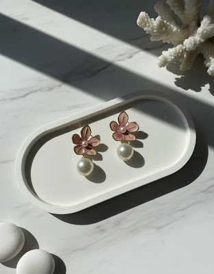 Peach Blossom Pearl Drop Earrings