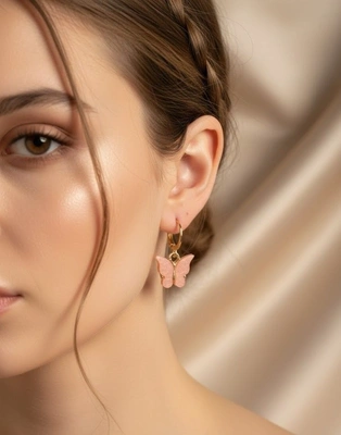 Pink Butterfly Huggie Earrings
