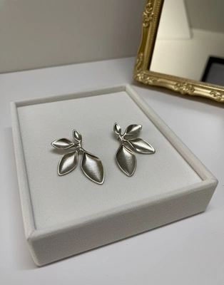 Silver Leaf Statement Earrings