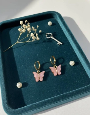Pink Butterfly Huggie Earrings