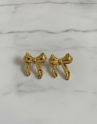 Gold Bow Stud Earrings