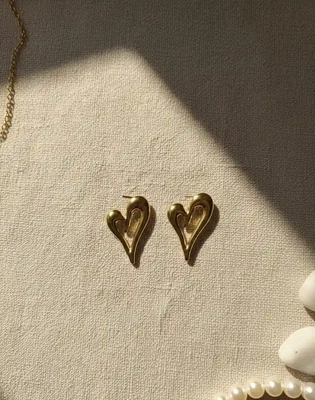 Hollow Heart Gold Earrings