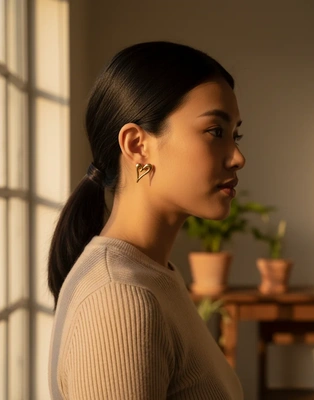 Hollow Heart Gold Earrings