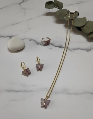 Lavender Butterfly Jewellery Set
