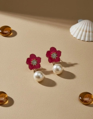 Pink Blossom Pearl Drop Earrings
