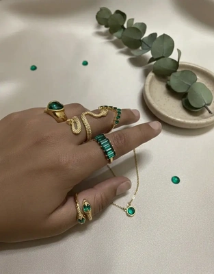 Emerald Serpent Ring Stack