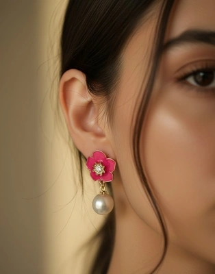 Pink Blossom Pearl Drop Earrings