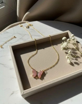 Pink Butterfly Pendant Necklace