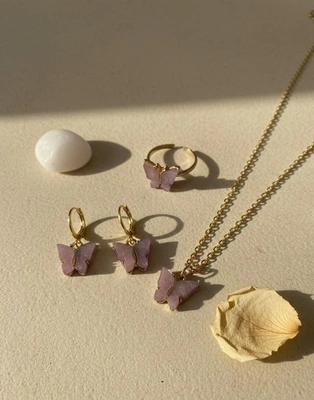 Lavender Butterfly Jewellery Set