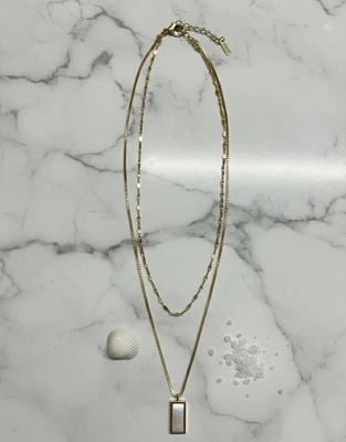 Rectangular Charm Layered Necklace