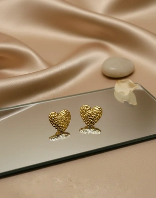 Woven Heart Gold Earrings